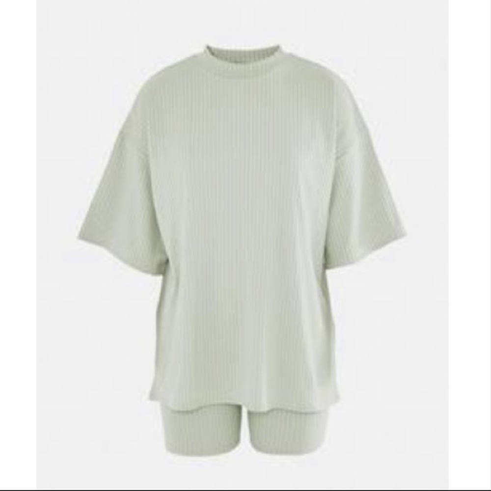 Two piece ribbed set. Bicycle shorts and t shirt.